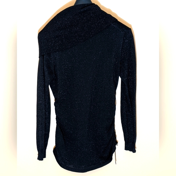 Michael Kors| Black Shimmering Cowlneck Sweater With Drawstring Sides - Picture 3 of 17